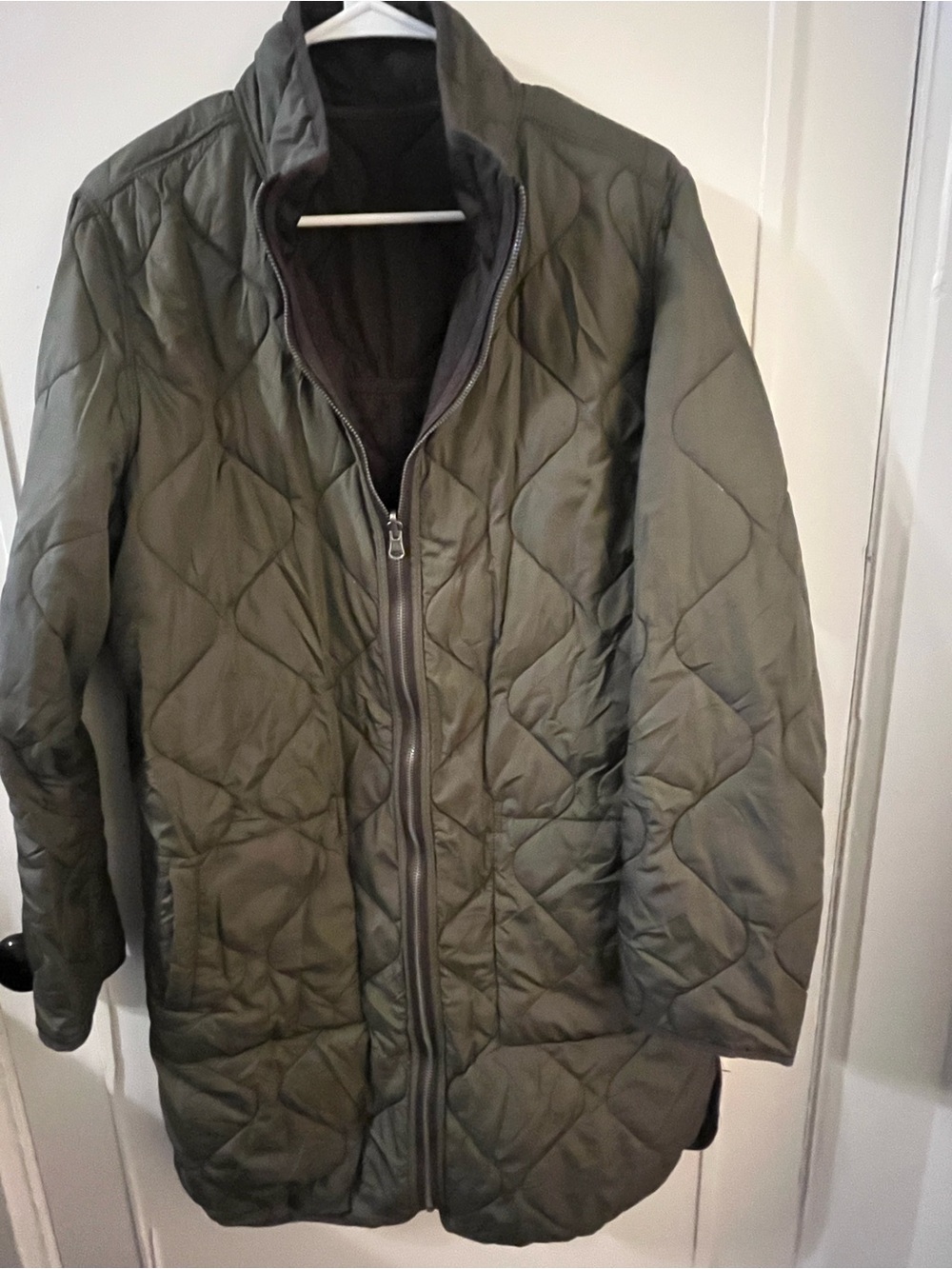 Women’s Quilted Olive Green Zip-Front Jacket